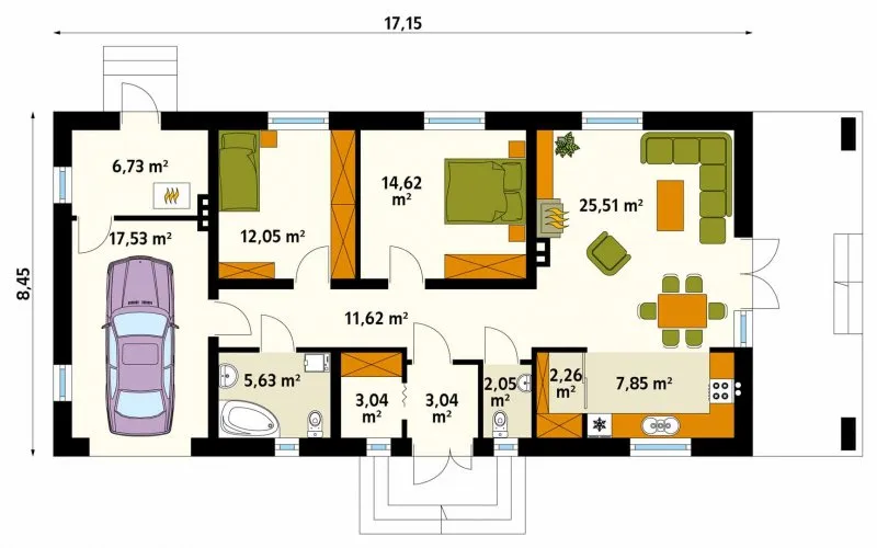 Планировки одноэтажных домов 110 кв.м с гаражом