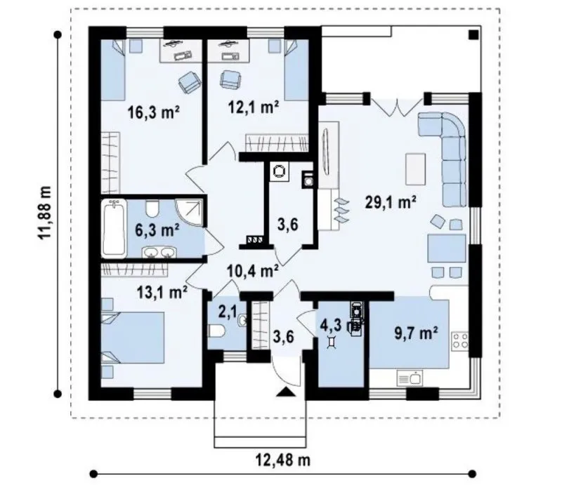Проекты одноэтажных 5 ти комнатных домов
