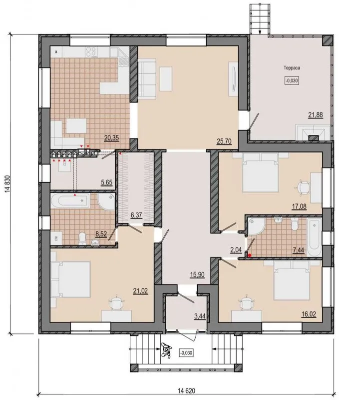 Планы одноэтажных четырехкомнатных домов