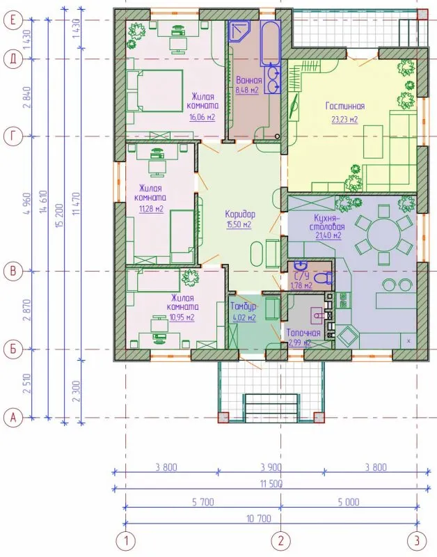 План небольшого одноэтажного дома с 3