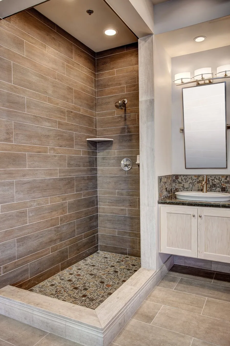 ванные комнаты дизайн с душевой из плитки в современном стиле