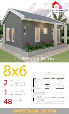 2 Bedroom House Plans, 3d House Plans, Small House Floor Plans, Simple House Plans, Beach House Plans, Home Design Floor Plans, Simple House Design, Cottage House Plans, Tiny House Design