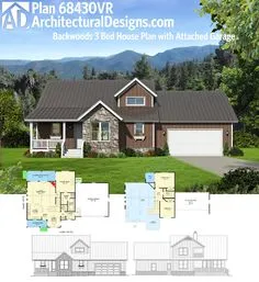 Rustic House Plans, Cottage Style House Plans, Corner Fireplace, House Blueprints, Wood Plans, Attached Garage, Master Suite