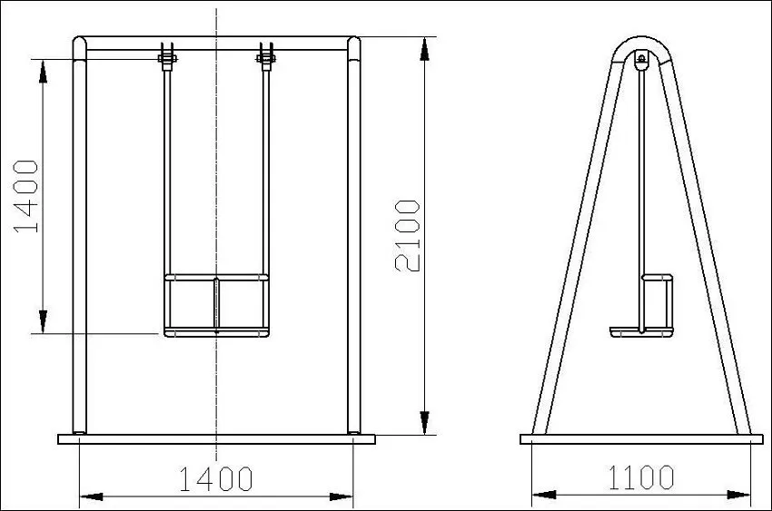 Чертеж деревянных качелей оптимального размера для одного человека