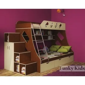 Кровать для 2 детей Фанки Кидз-16 + лестница-стеллаж 13/29СВ