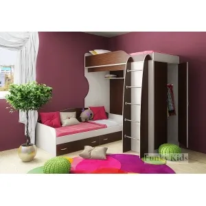 Кровать чердак Фанки Кидз 11/1 + нижняя кровать 13/7СВ сп. место 190х80 см Сосна лоредо/Венге