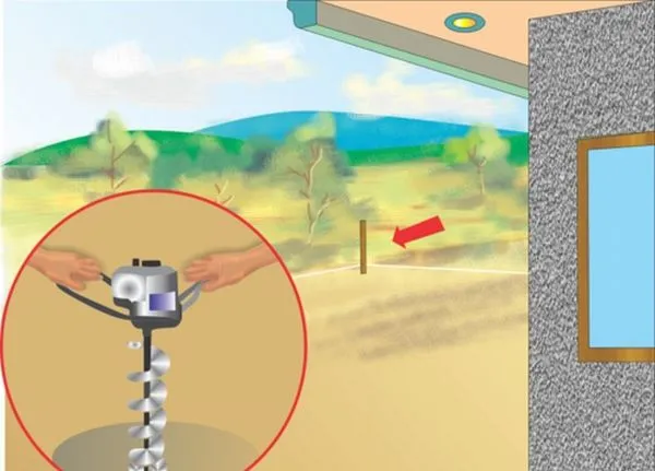 Использование бура для создания ям под опорные столбы