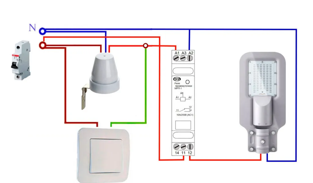 схема подключения датчика света день ночь через промежуточное реле для обратной работы