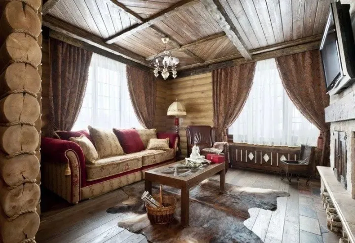 дизайн зала в деревянном доме
