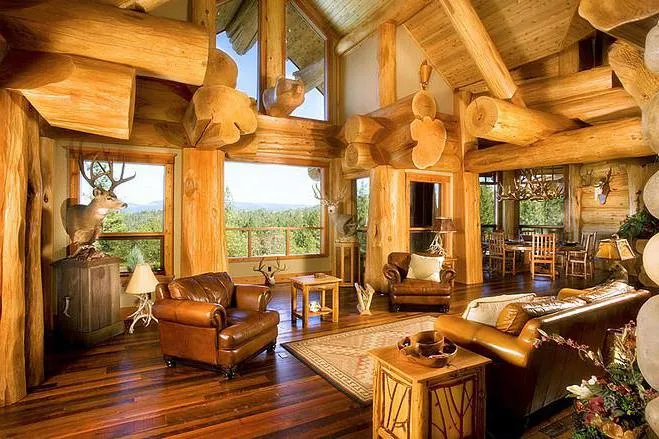 дизайн зала в деревянном доме