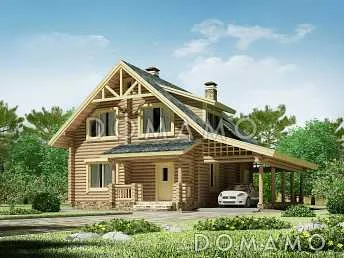 Проект деревянного дома с навесом для автомобиля