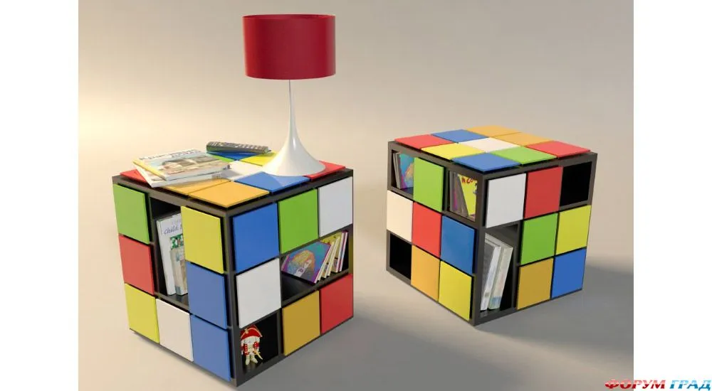 Книжная полка в форме кубика Рубика