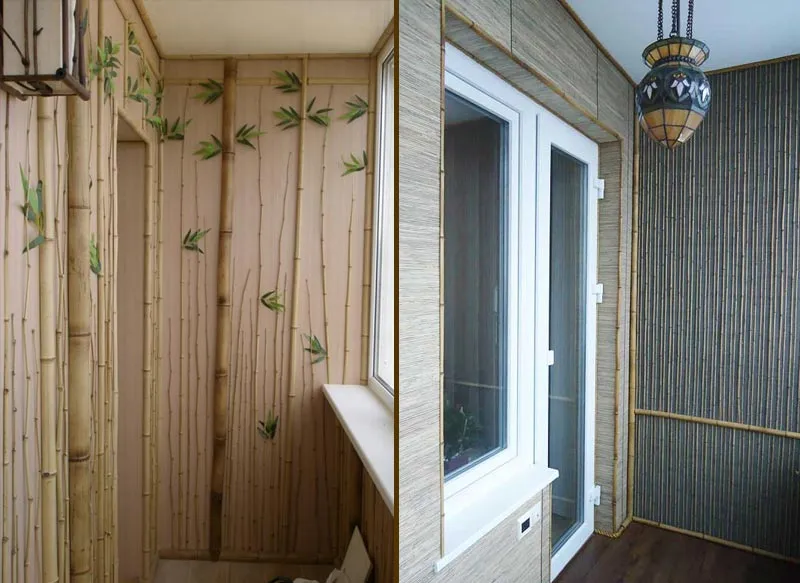 Отделка балкона с помощью стеблей бамбука