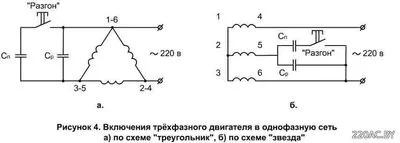 Схема подключения трехфазного двигателя в 200