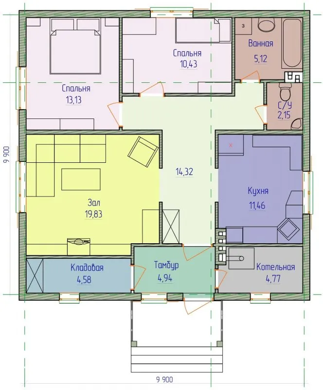 Одноэтажный дом 12х12 планировка