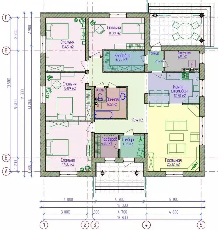План одноэтажного дом 12х12