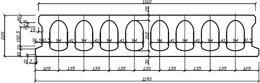 Схематическое изображение размеров пустотной плиты перекрытия