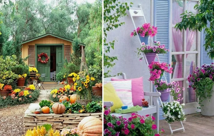 Примеры яркого декора садовых сооружений