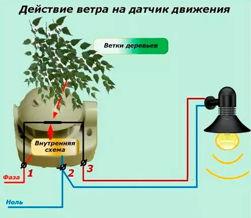 датчик движения срабатывает от ветра на ветки деревьев