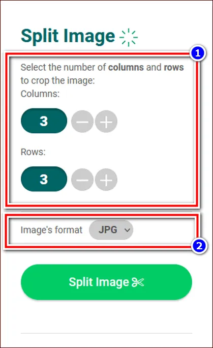 настройка параметров нарезки на ресурсе imagesplitter