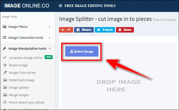 Загрузка изображения на сервис splitter.imageonline