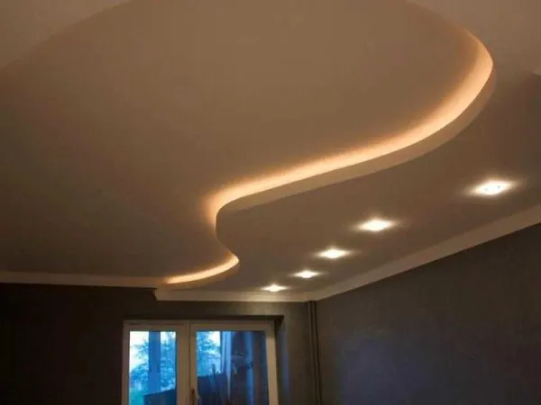 Потолок двухуровневый из гипсокартона с подсветкой