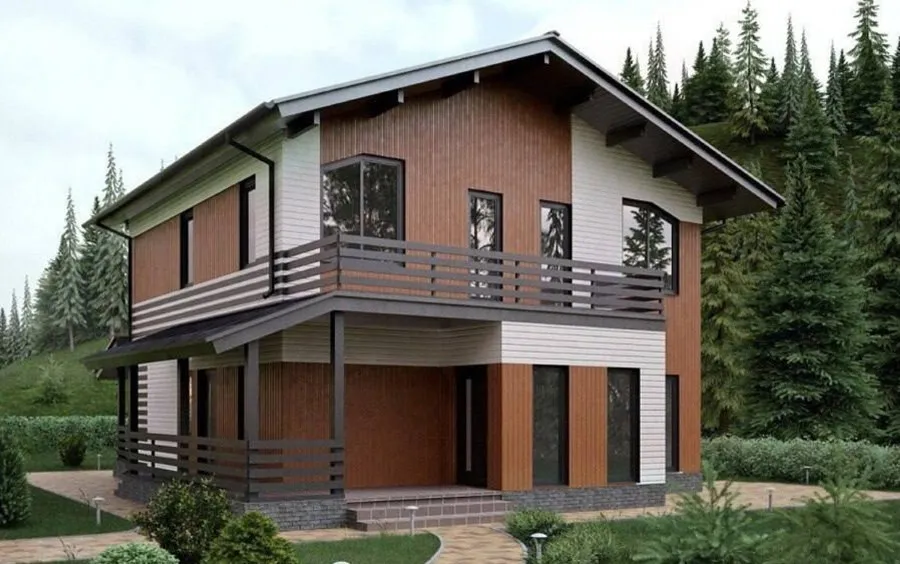 Двухэтажный дом каркасного типа с балконом