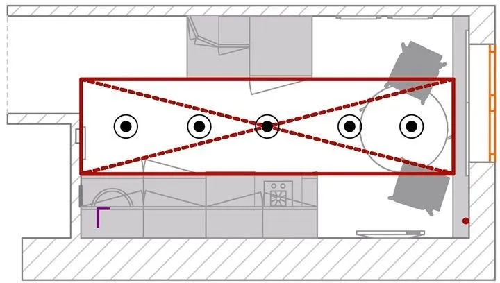 Размещение точечных светильников на кухне