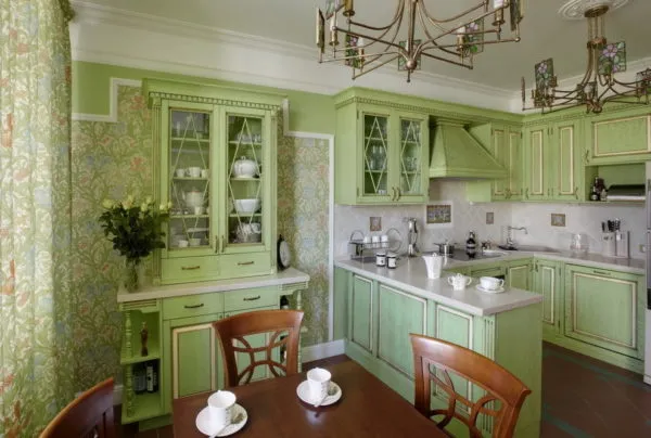 Дизайн кухни с зелеными обоями - как оформить интерьер и какие подобрать шторы